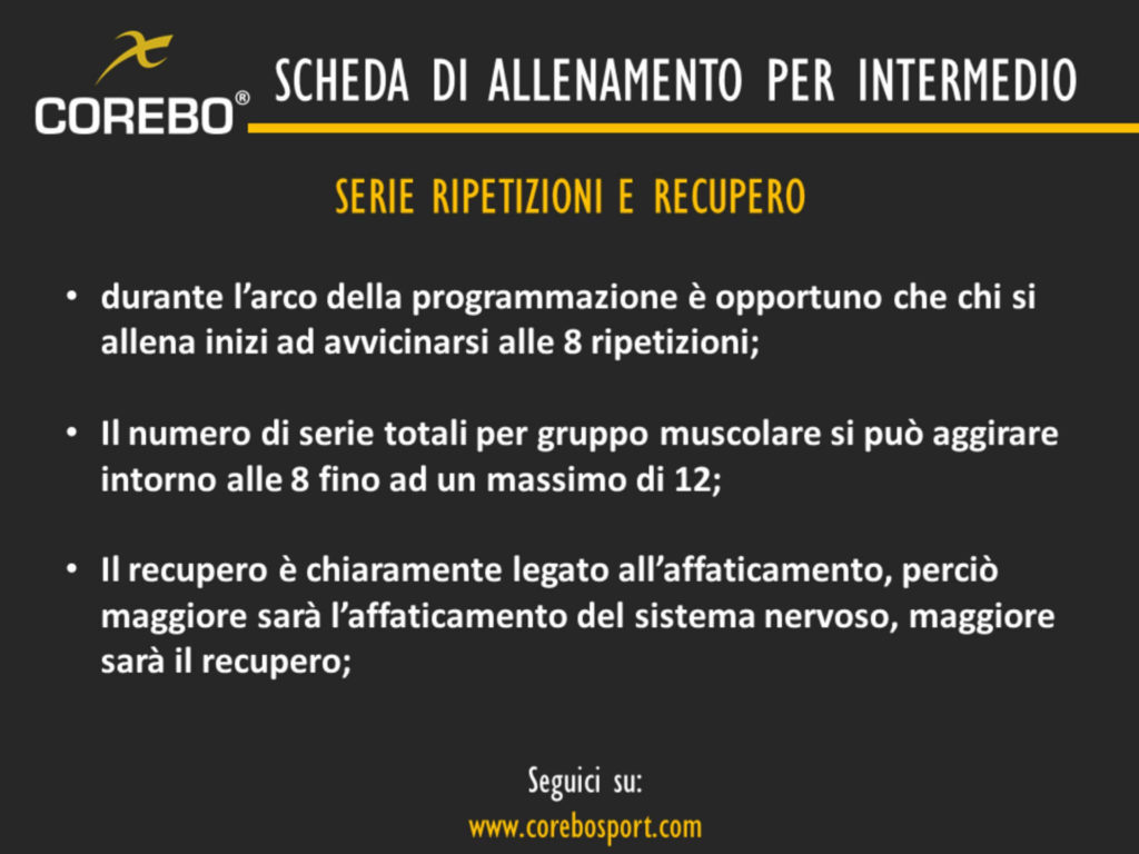 serie ripetizioni e recupero nella scheda di allenamento per il cliente intermedio