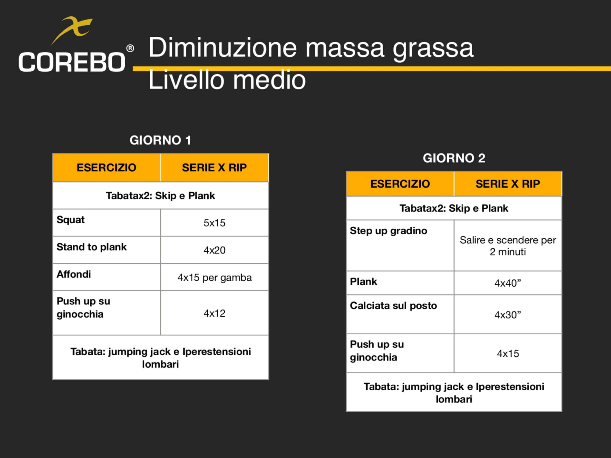 scheda allenamento casa dimagrimento - livello intermedio